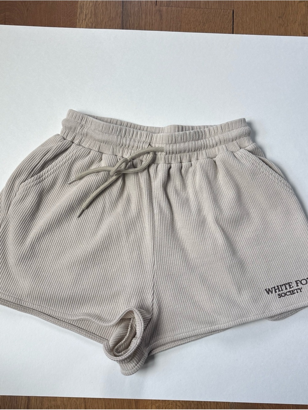 White Fox Boutique Beige Ribbed Drawstring Athletic Shorts